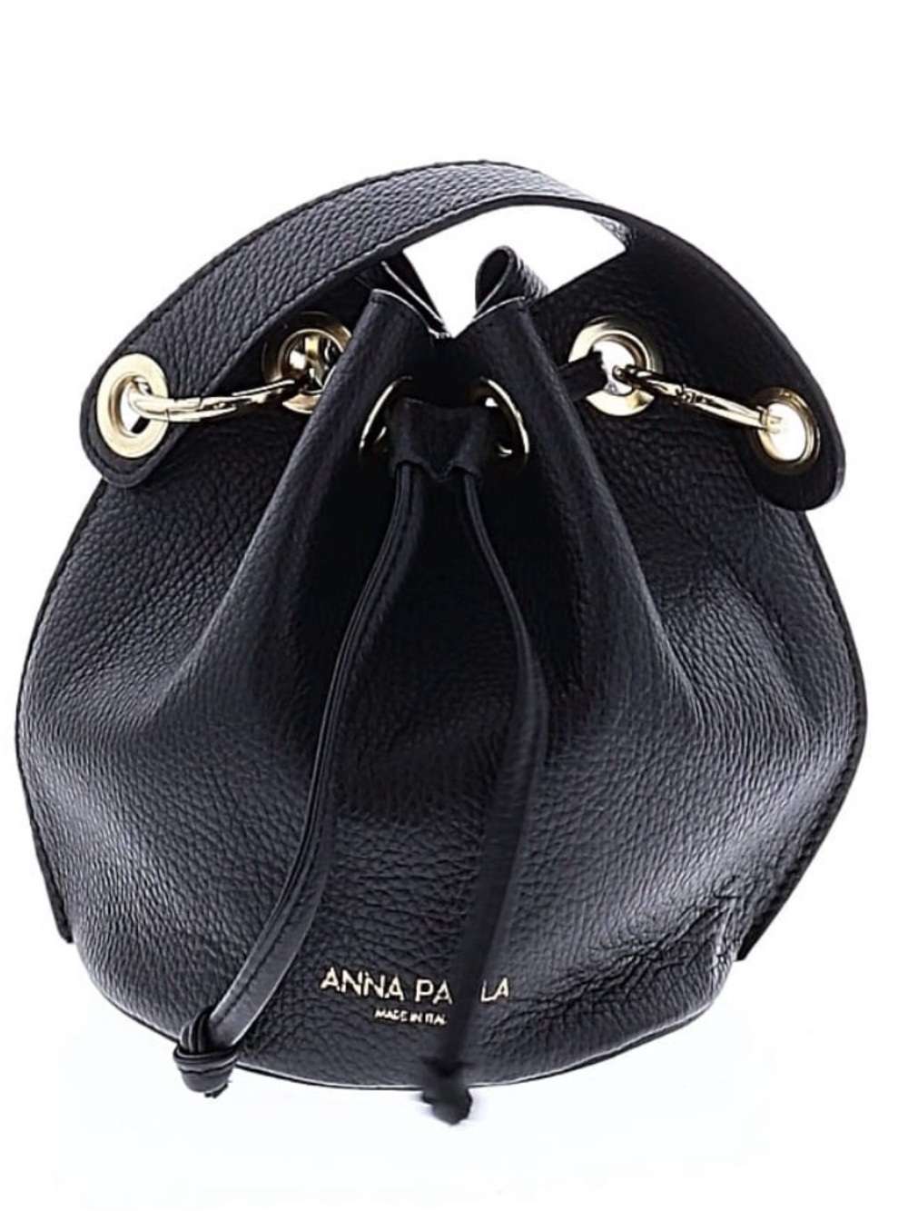 Anna Paola Black Leather Bucket Bag with Gold-tine chain and hardware - Picture 9 of 14